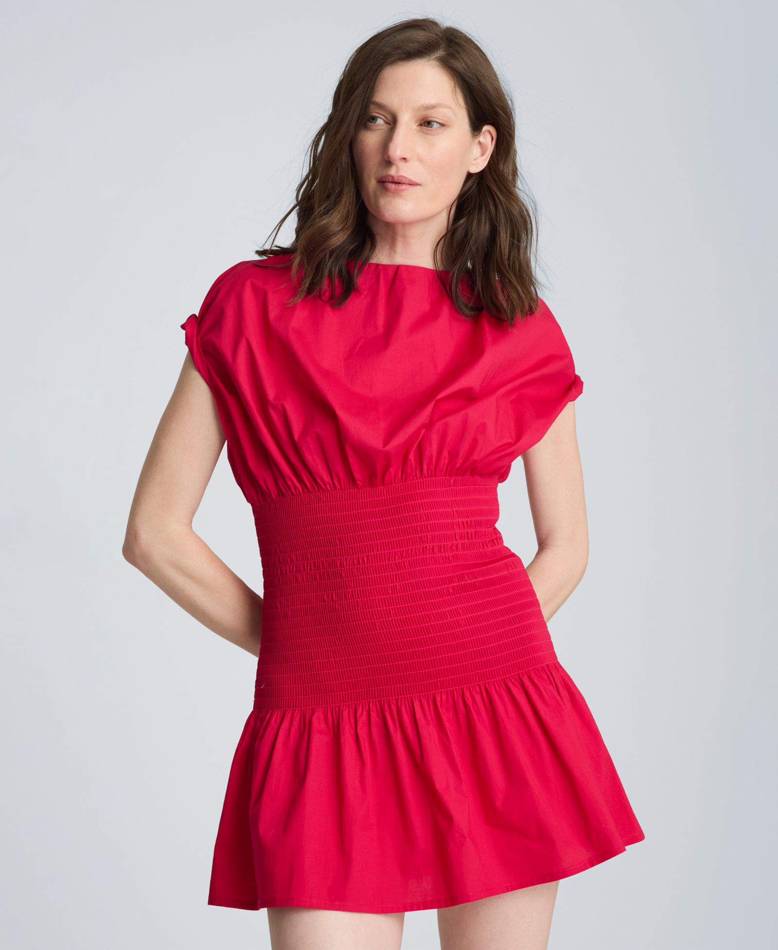 Kenneth Cole Women's Smocked Waist Boat Neck Mini Dress