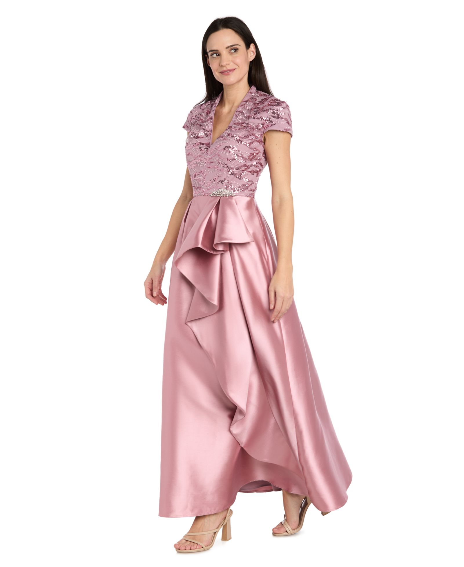 Платье R & M Richards Petite Long Mikado Ballgown с вышитым корсетом из сетки