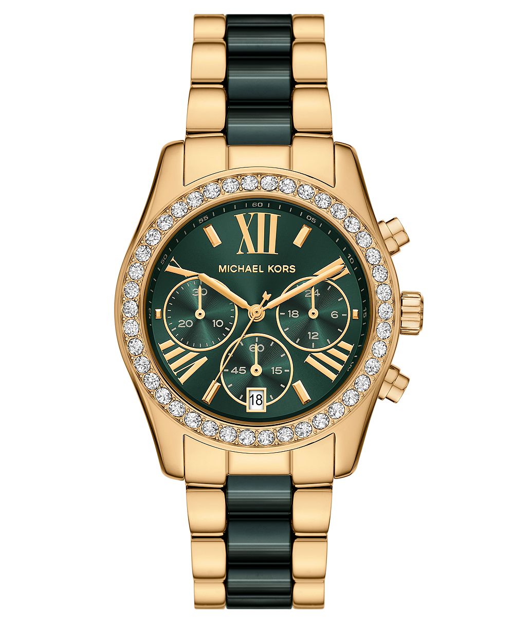 Michael Kors Women's Lexington Chronograph Green Ceramic and Gold-Tone Stainless Steel Watch 38mm