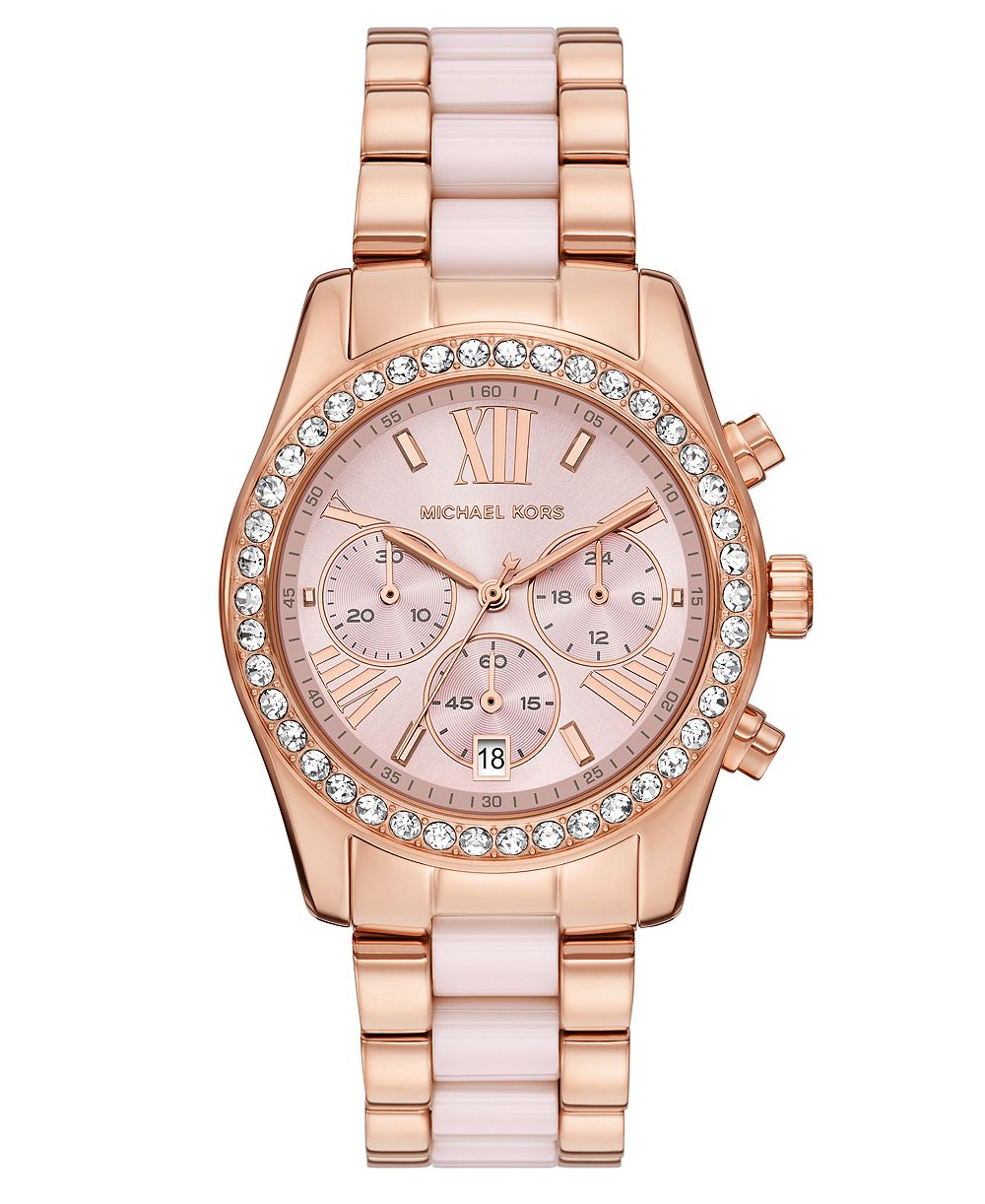 Michael Kors женские хронографические часы Lexington Moderne с розовой керамикой и розовым золотым напылением на нержавеющей стали, 38 мм