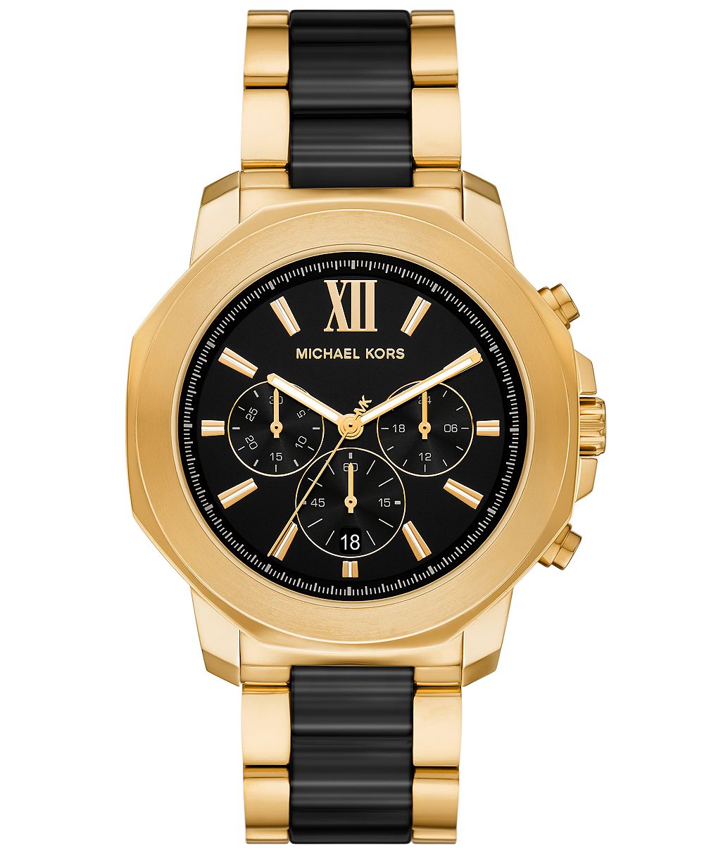 Michael Kors Men's Prescott Chronograph Black Ceramic and Gold-Tone Stainless Steel Watch 44mm