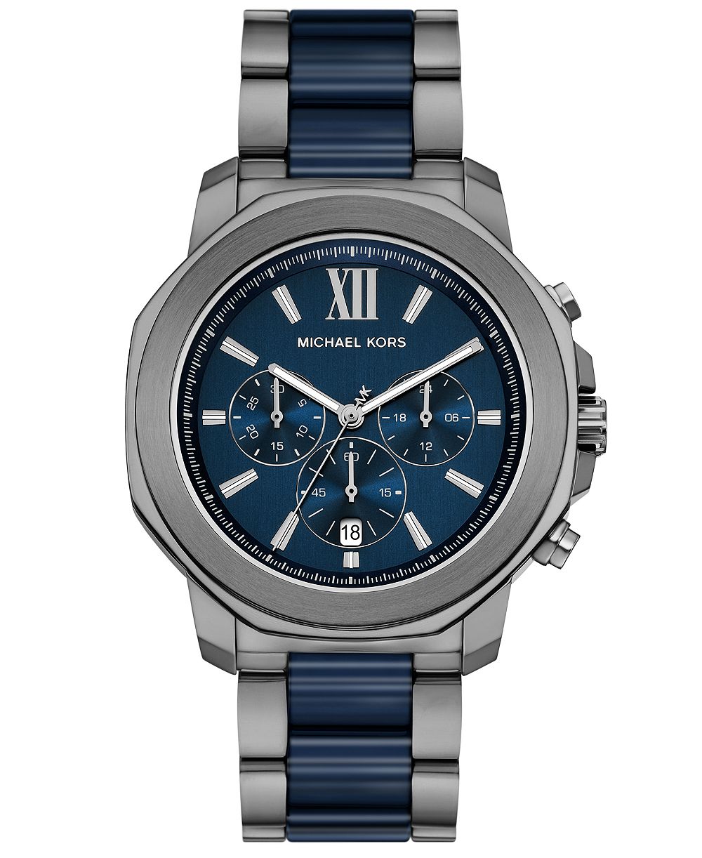 MICHAEL Michael Kors Men's Prescott Chronograph Blue Ceramic and Gunmetal Stainless Steel Watch 44mm