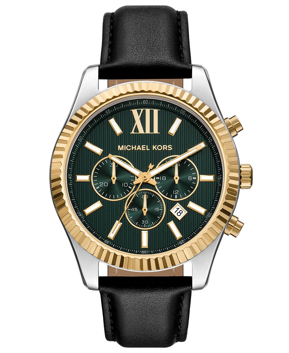 Michael Kors Men's Lexington Chronograph Black Leather Watch 44mm