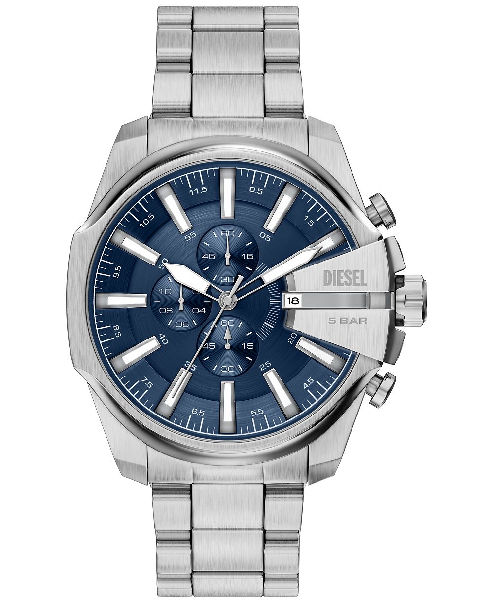 Diesel Men's Mega Chief Slim Quartz Chronograph Silver Stainless Steel Watch 48mm