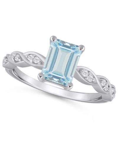 Macy's Aquamarine (1-3/8 ct. t.w.) and White Diamond (1/20 ct. t.w.) Ring in 10k White Gold