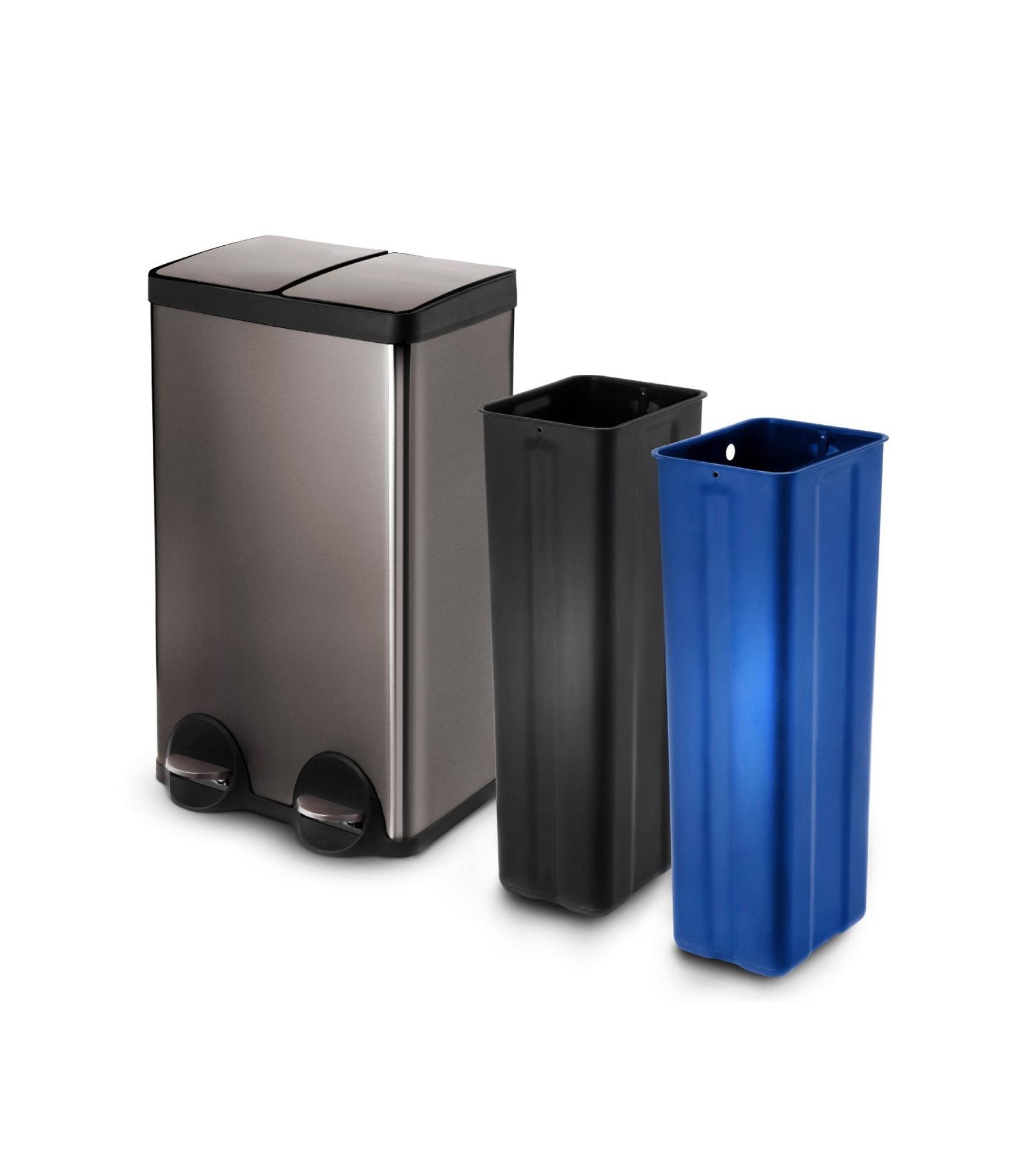 Двойной мусорный бак и контейнер для переработки Home Zone Living 16 Gallon съемные вкладыши и крышки с мягким закрытием, Stainless Steel