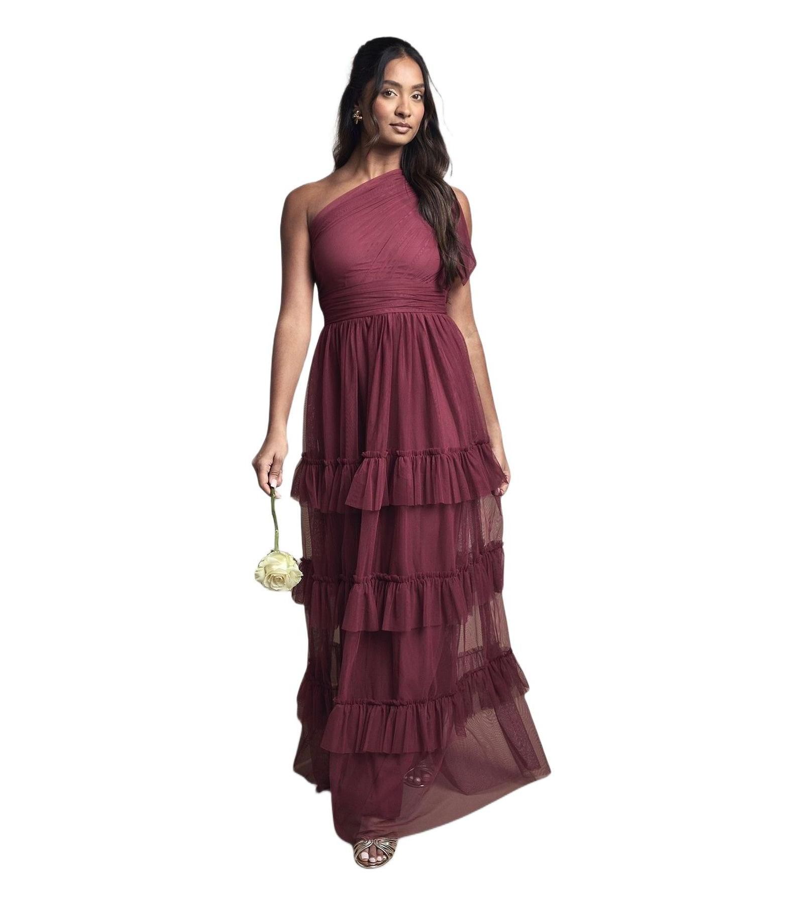 Oasis Women's Pleated One Shoulder Tiered Maxi Dress
