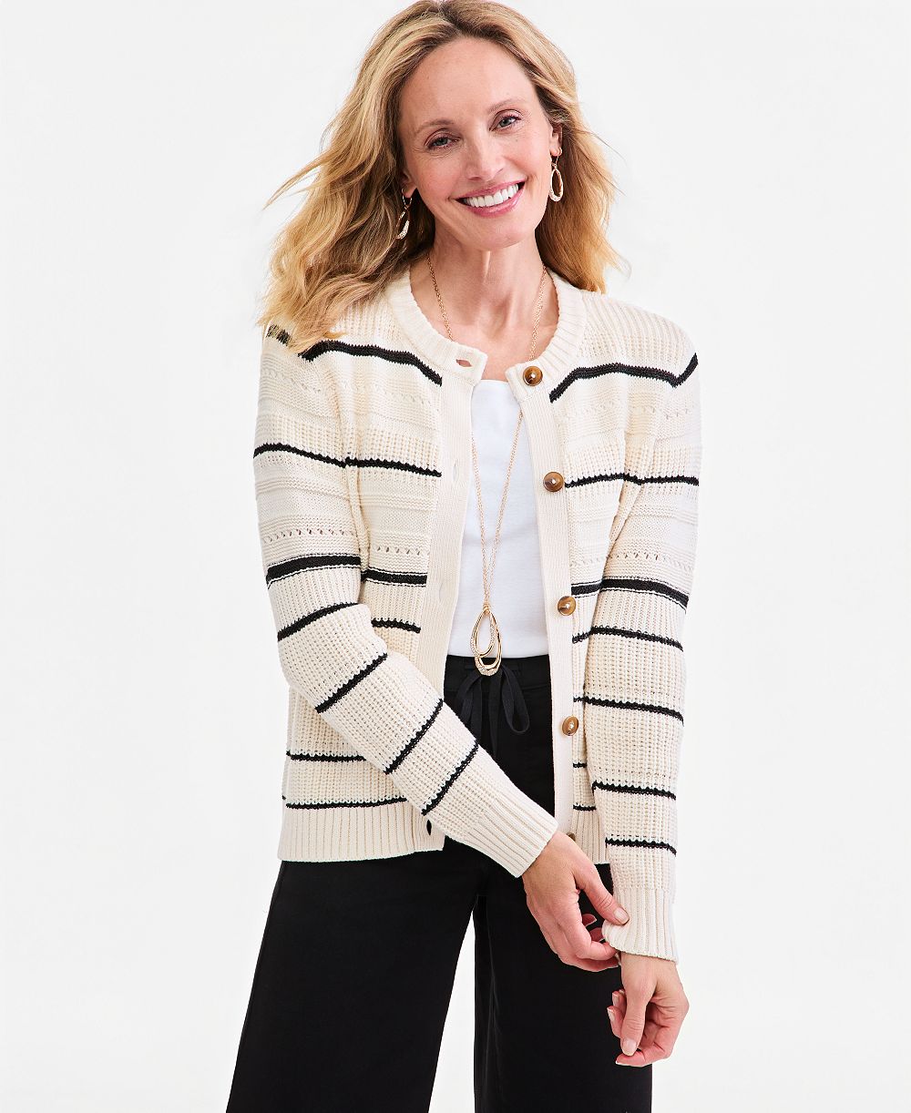 Style & Co Petite Stripe Open-Stitch Cardigan, Macy's Exclusive