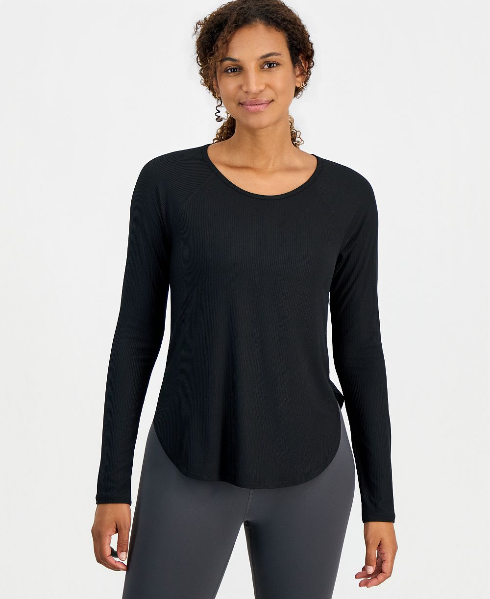 ID Ideology Women's Ribbed Crewneck Long-Sleeve T-Shirt, Macy's Exclusive