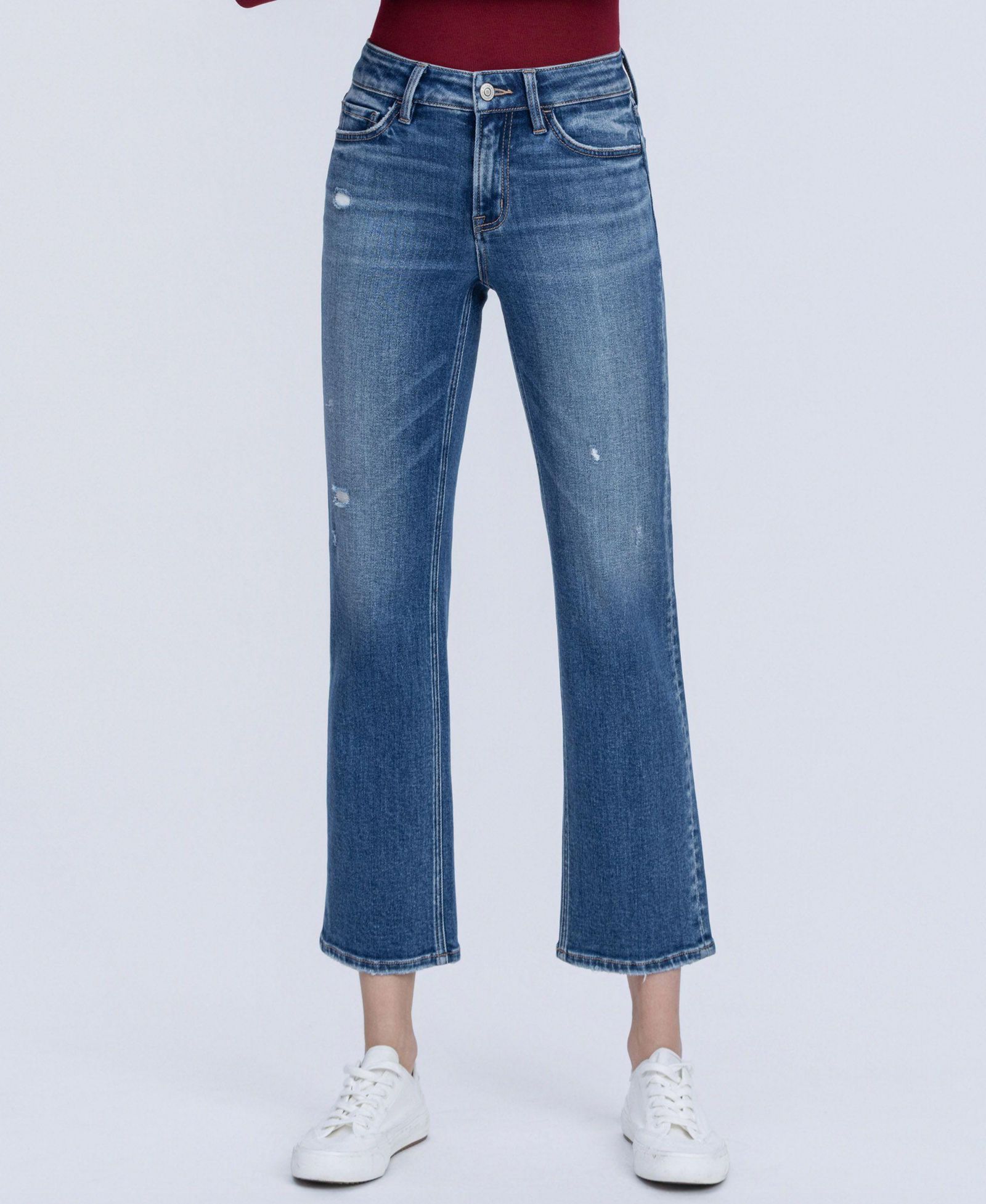 Vervet Women's Mid Rise Ankle Straight Jeans