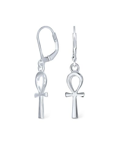Bling Jewelry Religious Symbol of Life Ankh Cross Dangle Earrings .925 Sterling Silver Lever Back