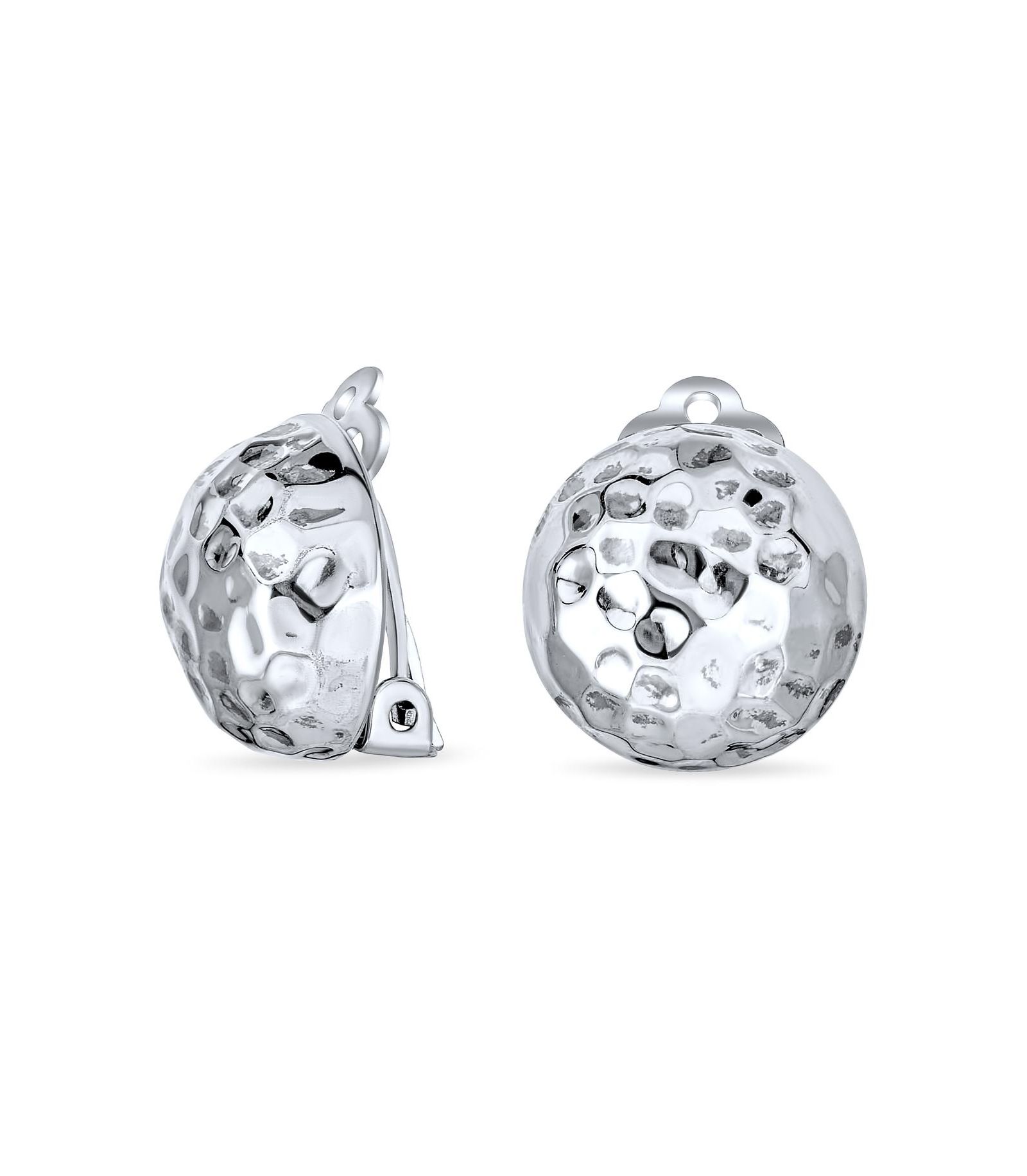 Bling Jewelry Hammered Textured Ball Button Clip On Earrings Gold Plated Silver NON-Pierced Ears