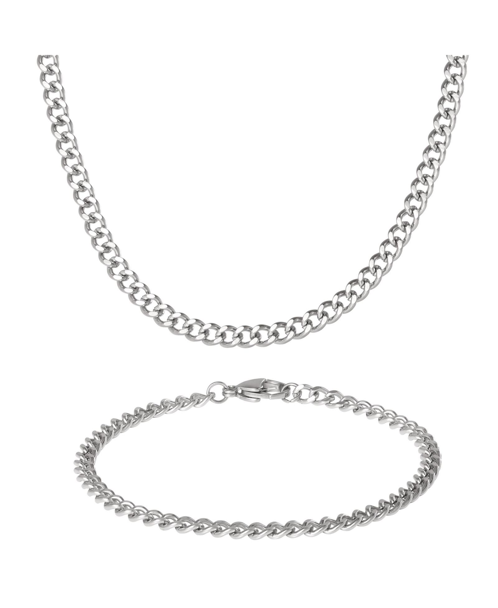 Мужской набор цепей Lucky Brand Curb Chain Silver-Tone - 22" Curb Necklace & 8.5" Bracelet
