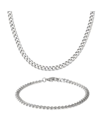 Мужской набор цепей Lucky Brand Curb Chain Silver-Tone - 22" Curb Necklace & 8.5" Bracelet