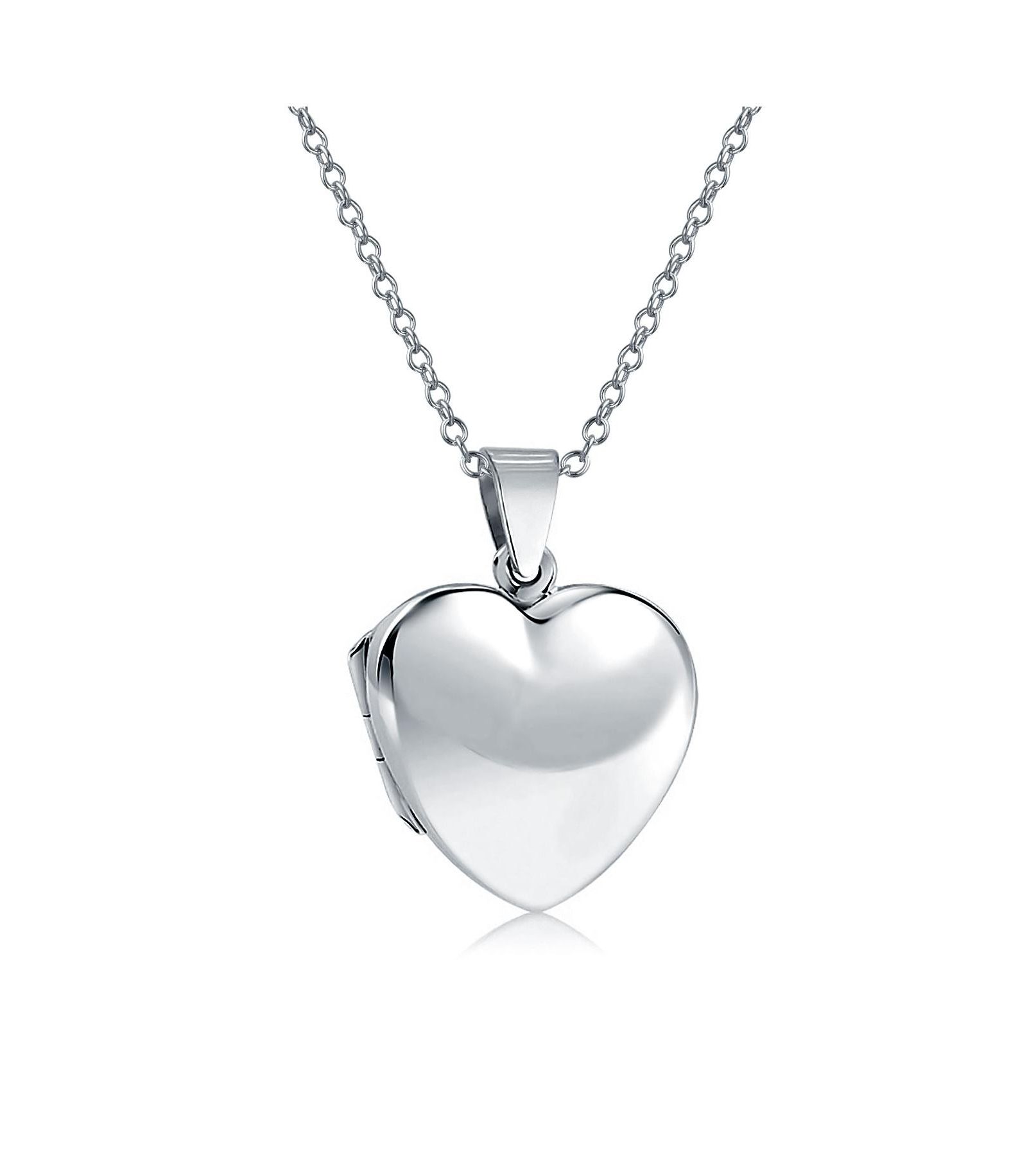 Серебряное ожерелье-кулон Bling Jewelry с фото-медальоном в форме сердца серого цвета