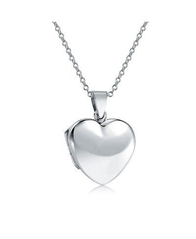 Bling Jewelry Grey Heart Photo Locket Necklace