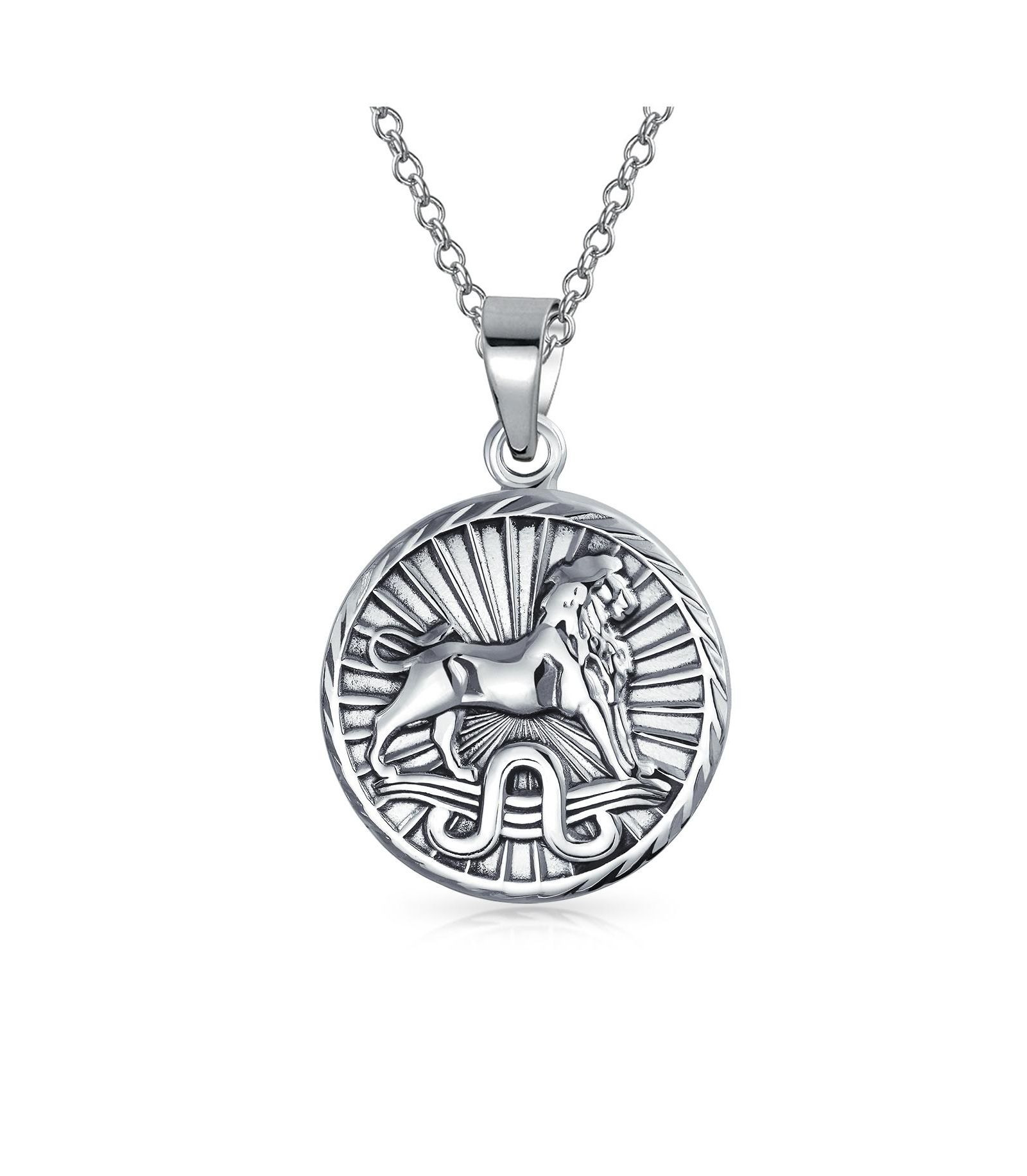 Bling Jewelry Astrology Zodiac Symbol Leo Sign Medallion Pendant Necklace .925 Sterling Silver
