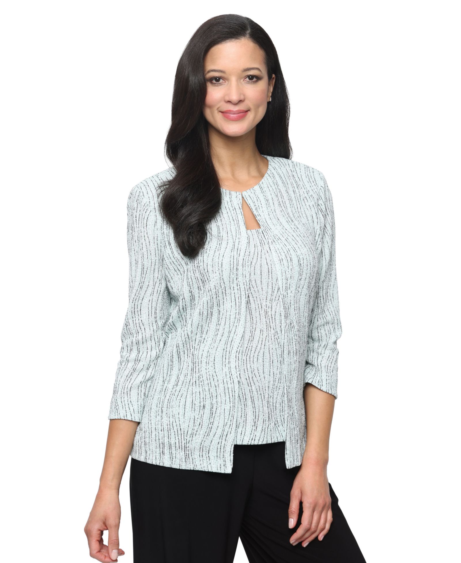 Alex Evenings Женский комплект из топа и жакета Jacquard Knit Scoop Neck, 2-Piece Set