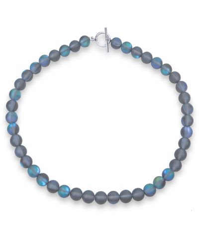 Ожерелье Bling Jewelry Translucent Blue Moonstone 10MM Bead Strand Silver Clasp