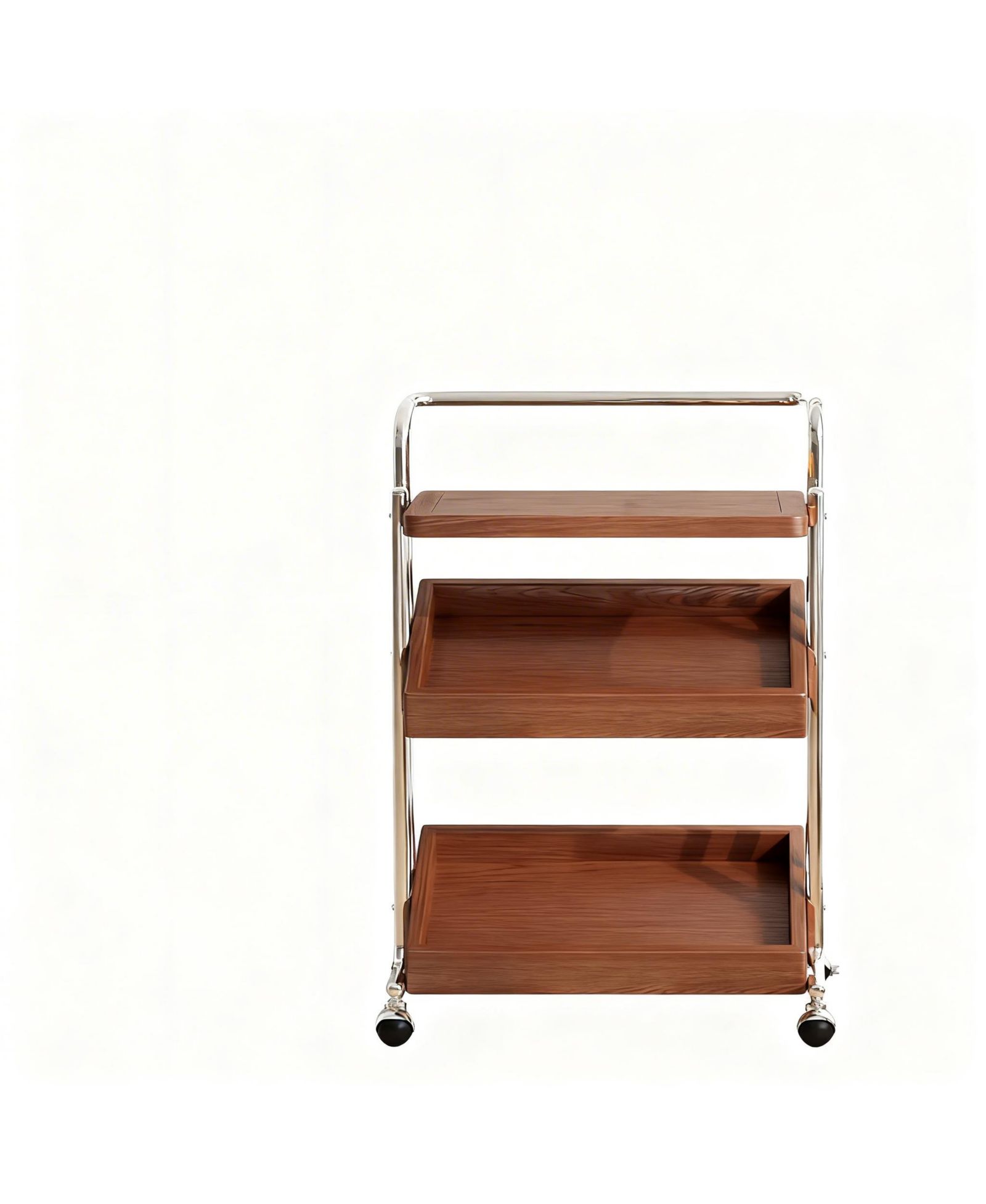 YIGII 3-Tier Adjustable Storage Cart - Rubber Wood & Stainless Steel