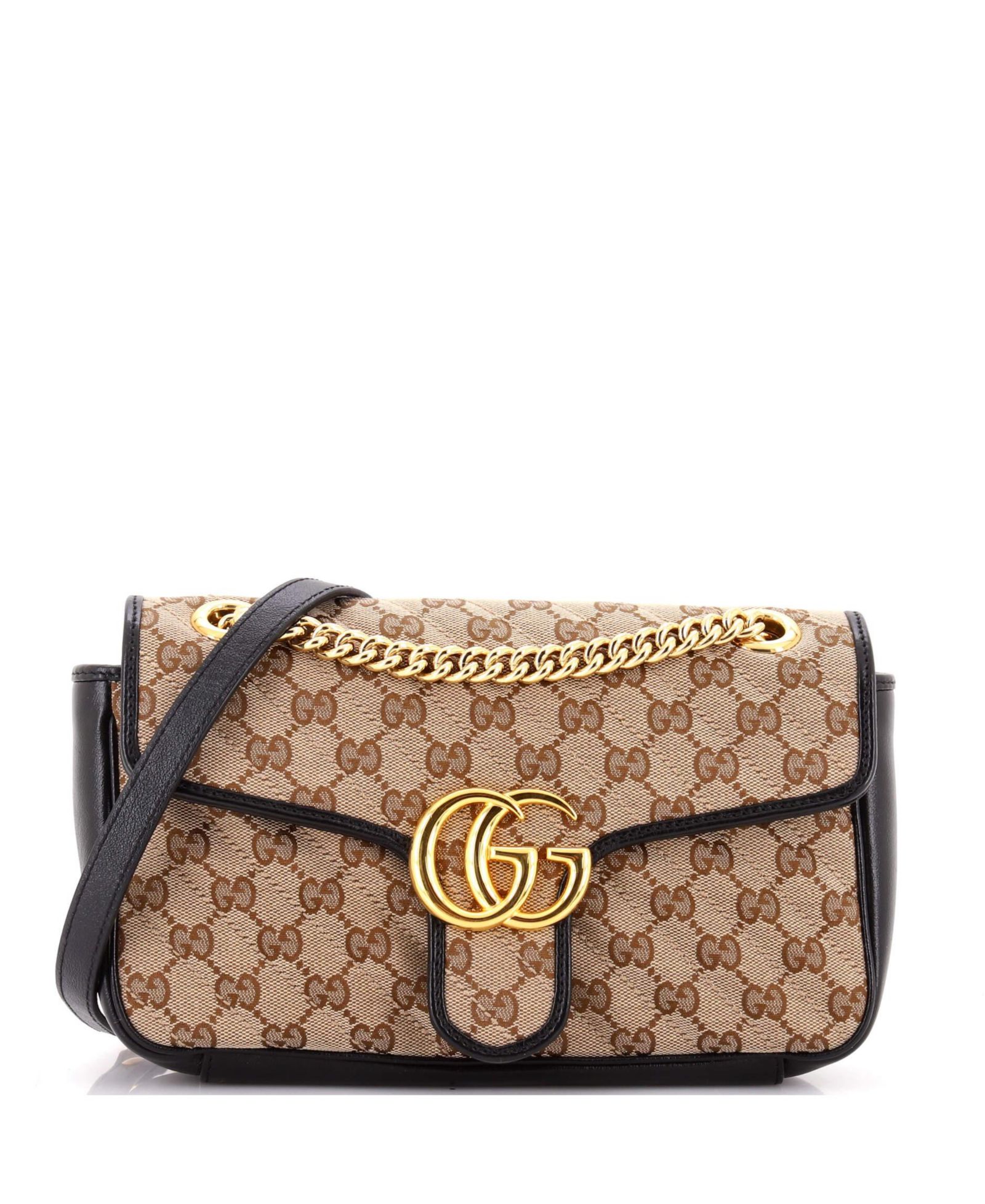 Pre-Owned Gucci Small GG Marmont Flap Bag Diagonal Quilted GG Canvas with Leather