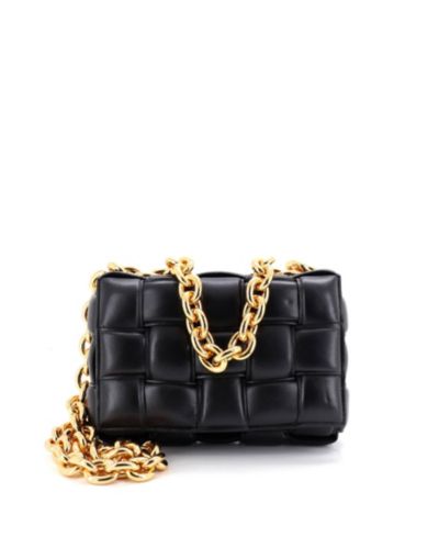 Pre-Owned Bottega Veneta Cassette Chain Crossbody Bag Padded Maxi Intrecciato Leather