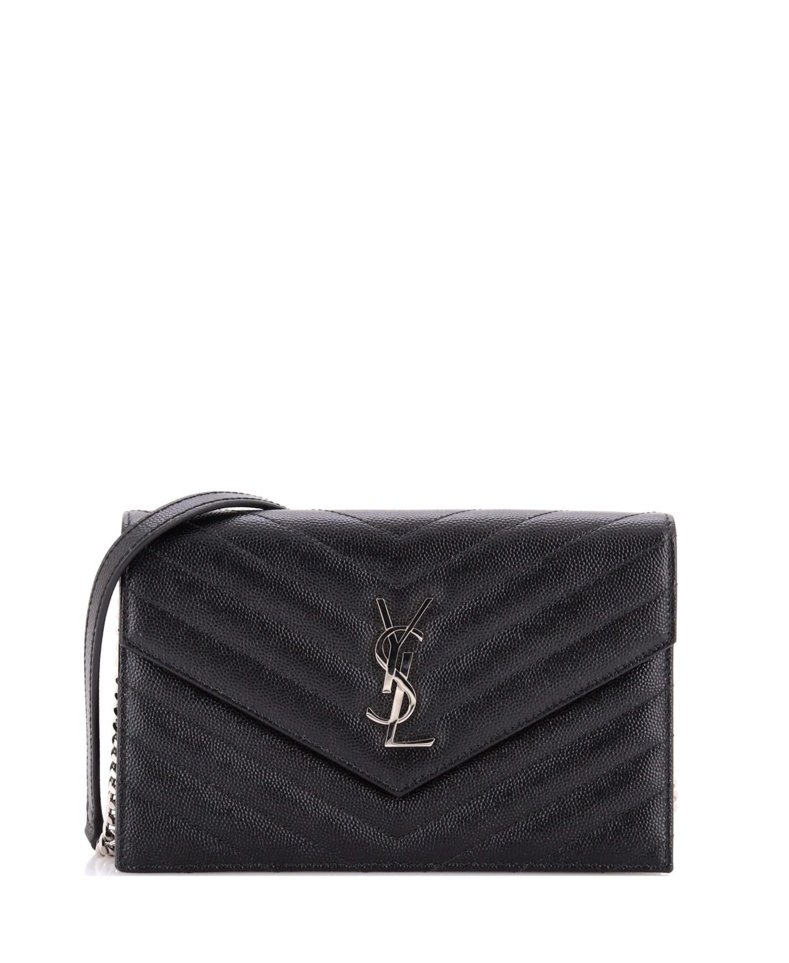 женская сумка Saint Laurent Small Classic Monogram Wallet on Chain Matelasse Chevron Leather, б/у
