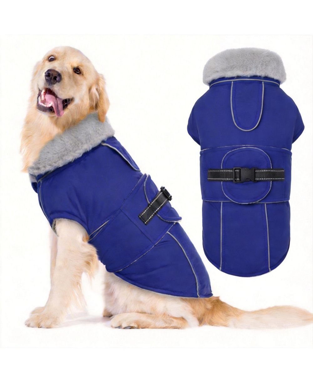 ARONKL Reflective Waterproof Dog Jacket with Fur Collar & Adjustable Buckle for Cold Weather