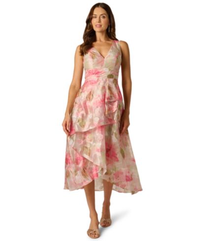 Женская миди-юбка Adrianna Papell Petite Cascade Organza V-Neck