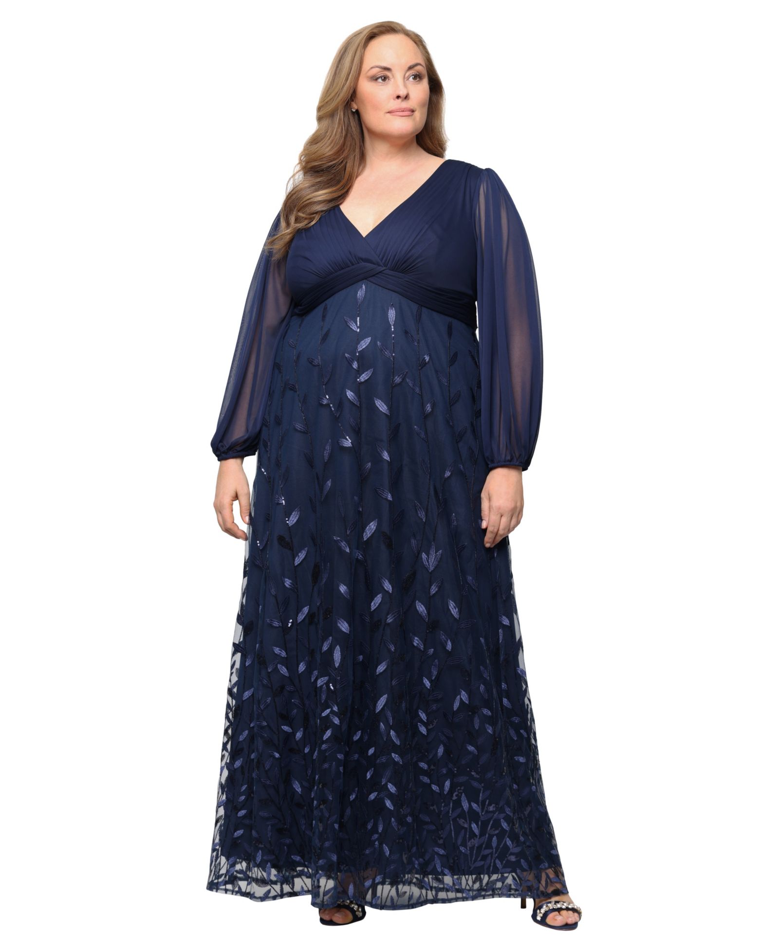 Alex Evenings Plus Size V-Neck Embroidered Ball Gown