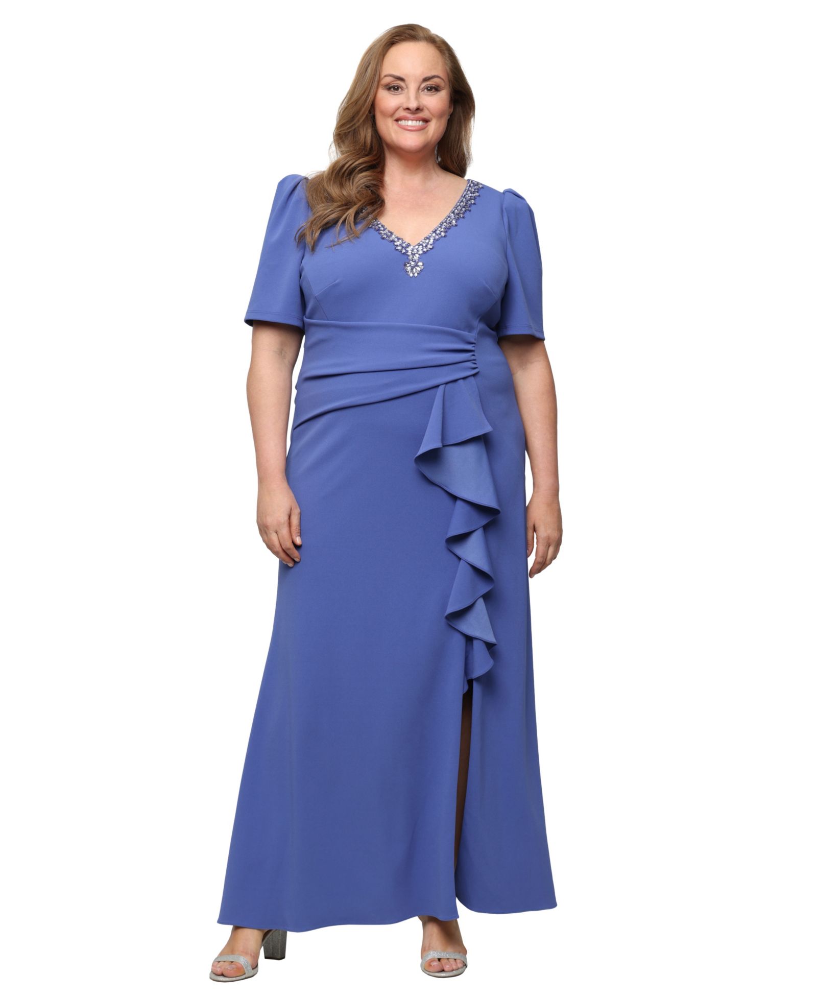 Alex Evenings Plus Embellished V-Neck Ball Gown