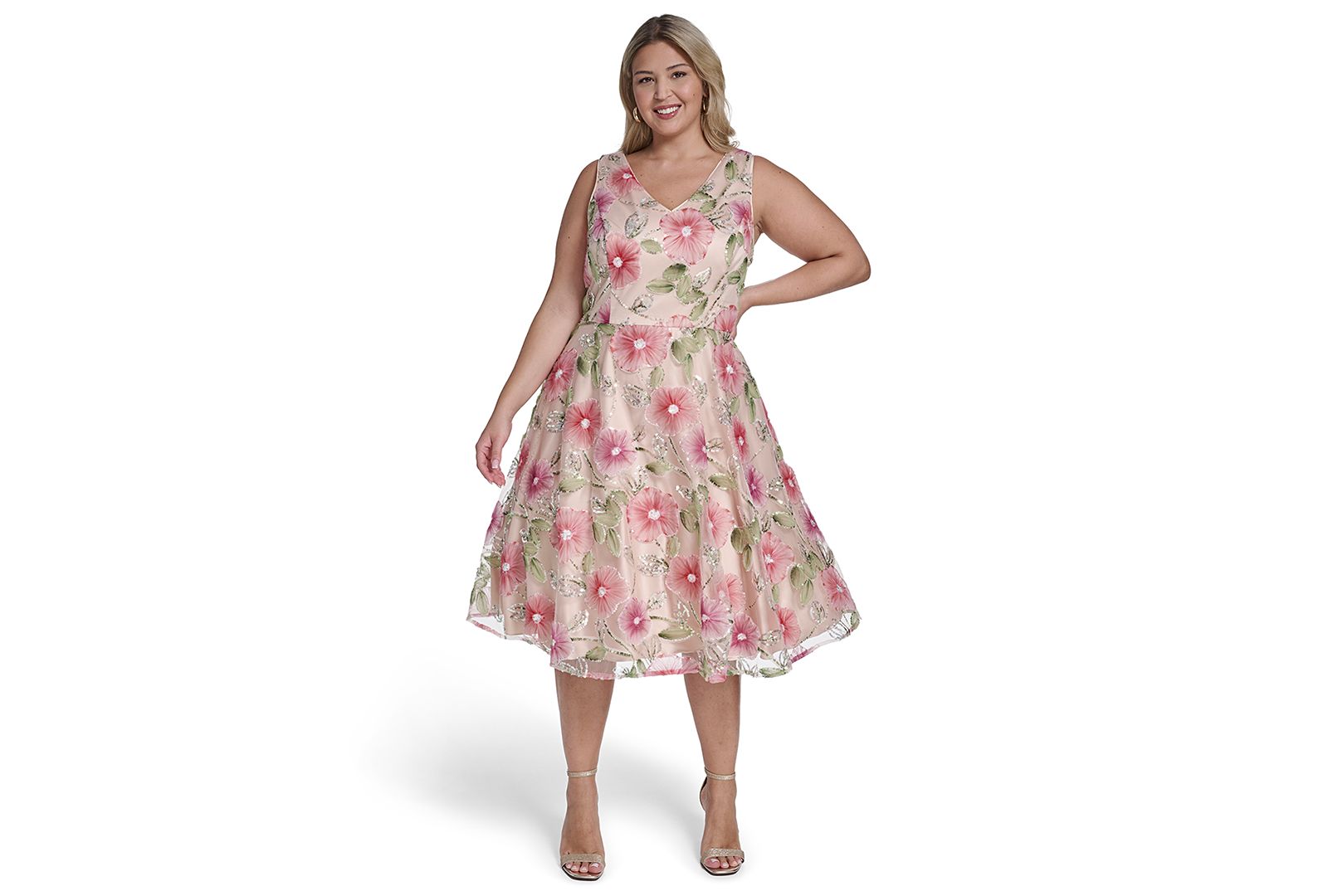 Женское миди-платье Eliza J Plus Size из смесового полиэстера с V-образным вырезом