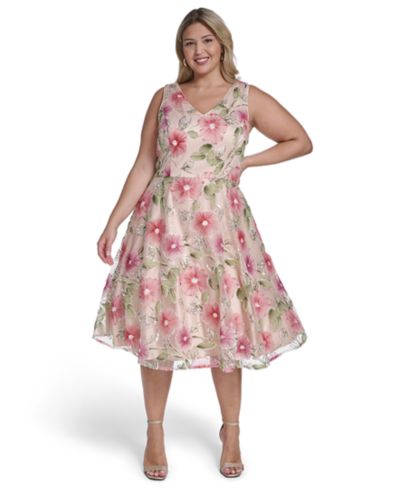 Женское миди-платье Eliza J Plus Size из смесового полиэстера с V-образным вырезом