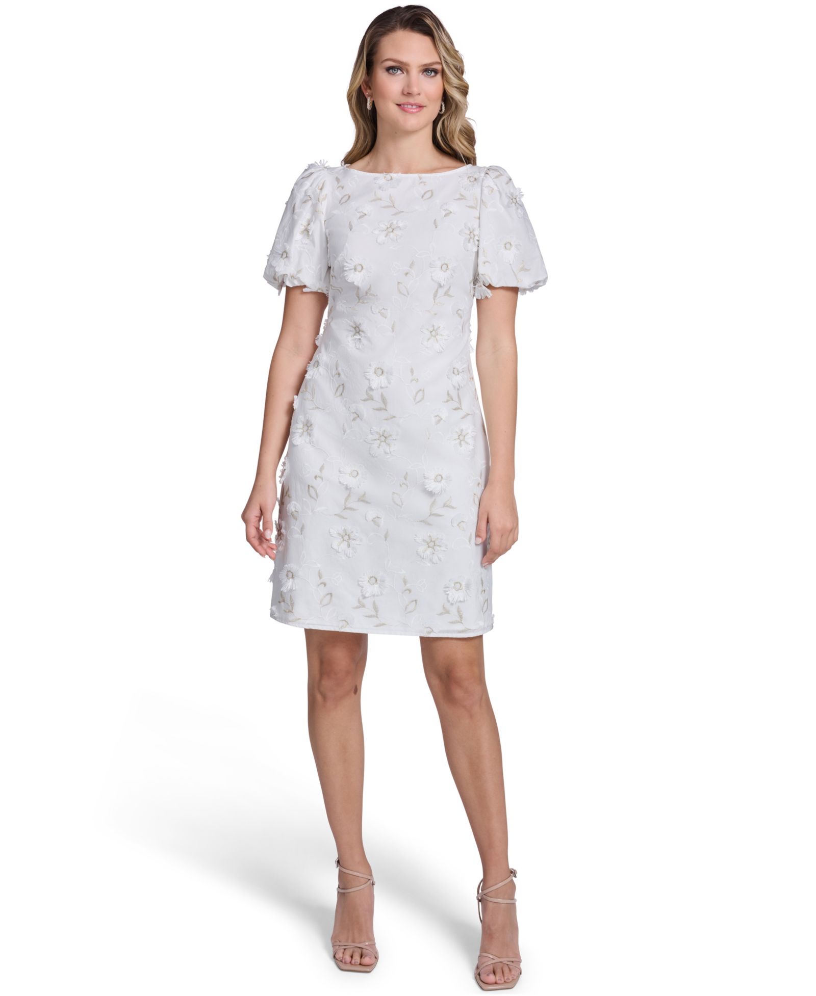 Jessica Howard Petite Bubble-Sleeve Boat Neck Sheath Dress