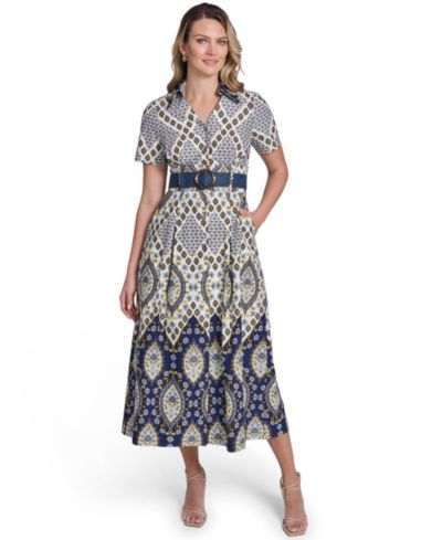 Женское платье-рубашка Jessica Howard Petite Short-Sleeve Belted Collared