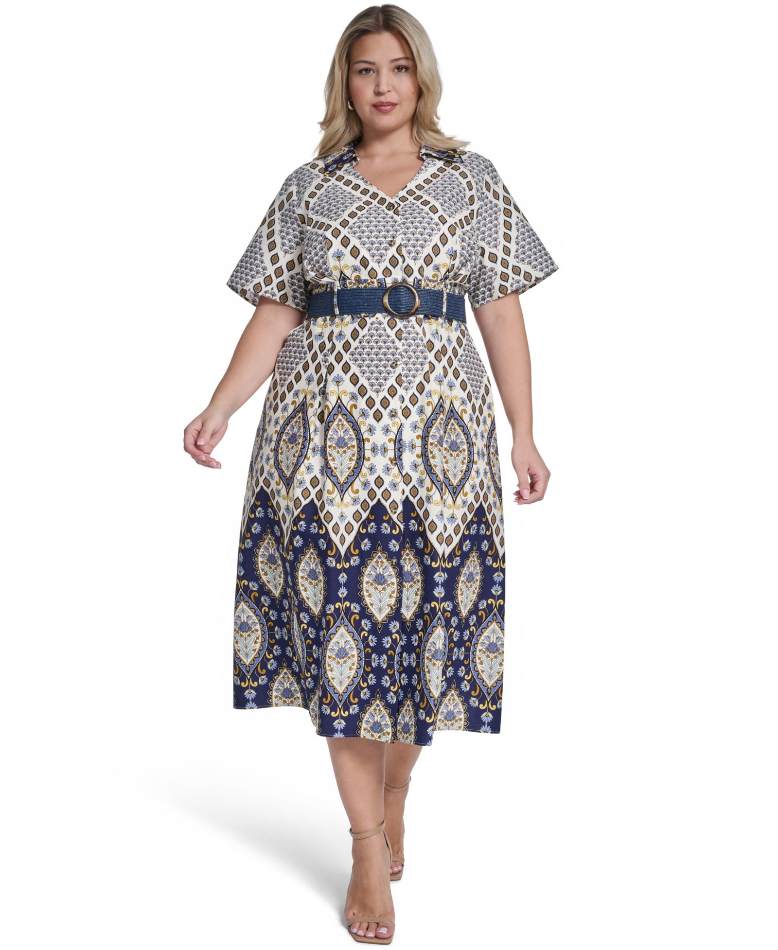 Женское платье-рубашка Jessica Howard Plus Size Collared Belted