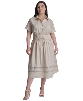 Женское платье-рубашка DKNY Plus Size Short-Sleeve Smocked