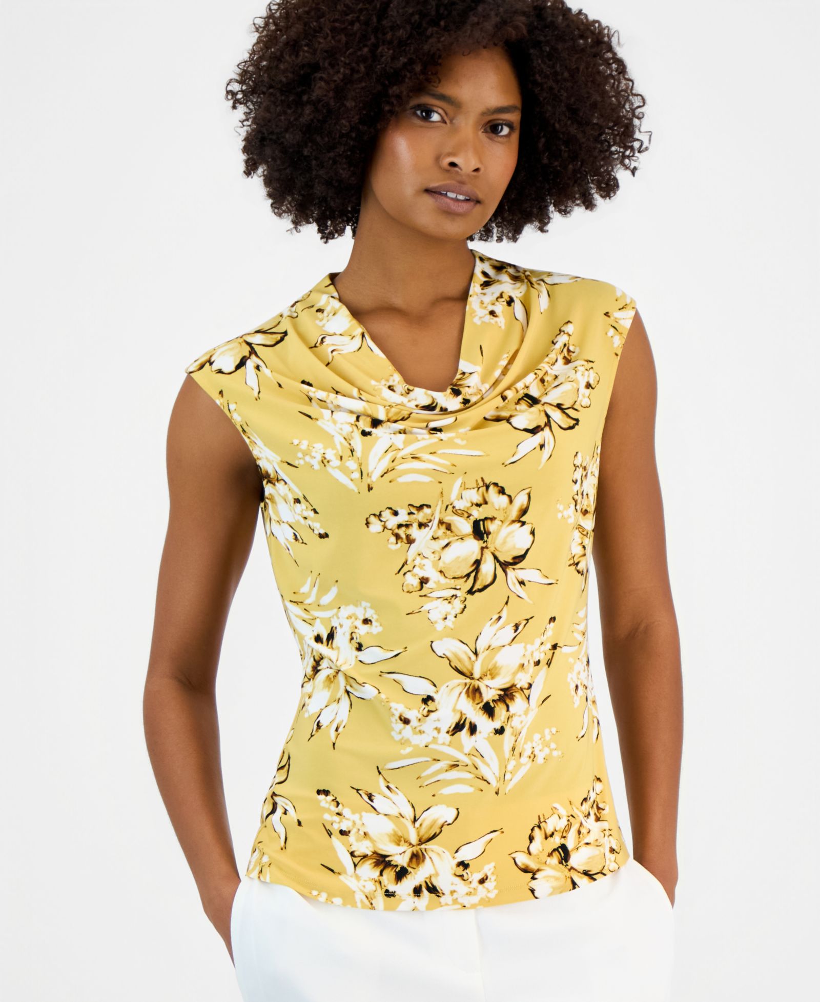 Kasper Petite Cowl Neck Printed Top