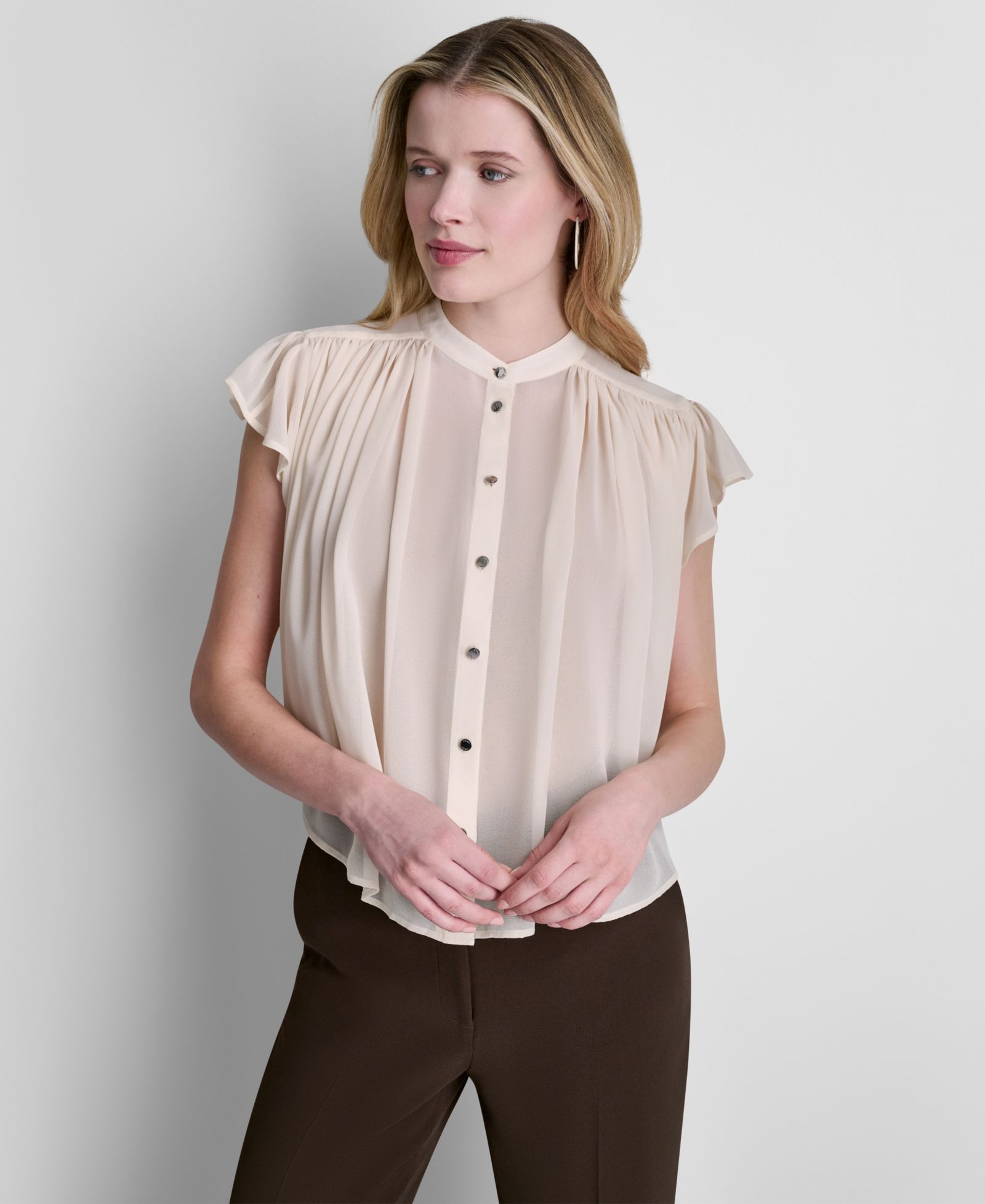 Блузка DKNY Petite Woven Chiffon Crewneck