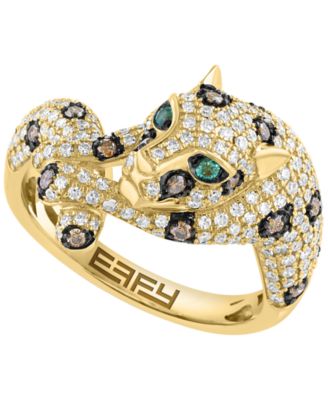 Кольцо с бриллиантами White Diamond (5/8 ct. t.w.), Espresso Diamond (1/5 ct. t.w.) и изумрудным акцентом, желтое золото 14k
