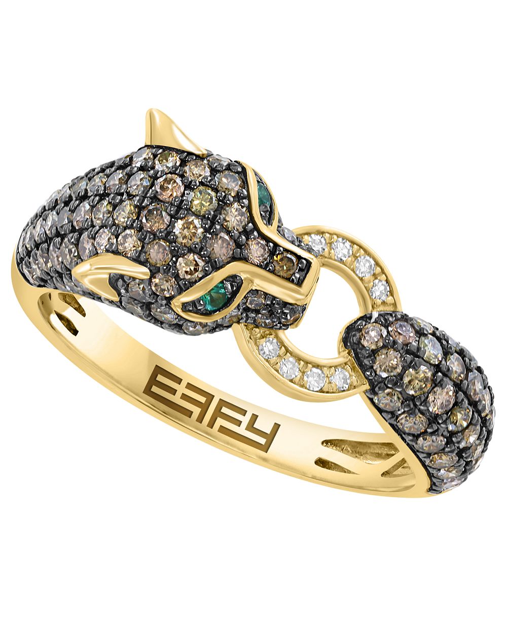 Кольцо EFFY Collection White Diamond and Black Diamond (1 ct. t.w.) Emerald Accent 14k Yellow Gold