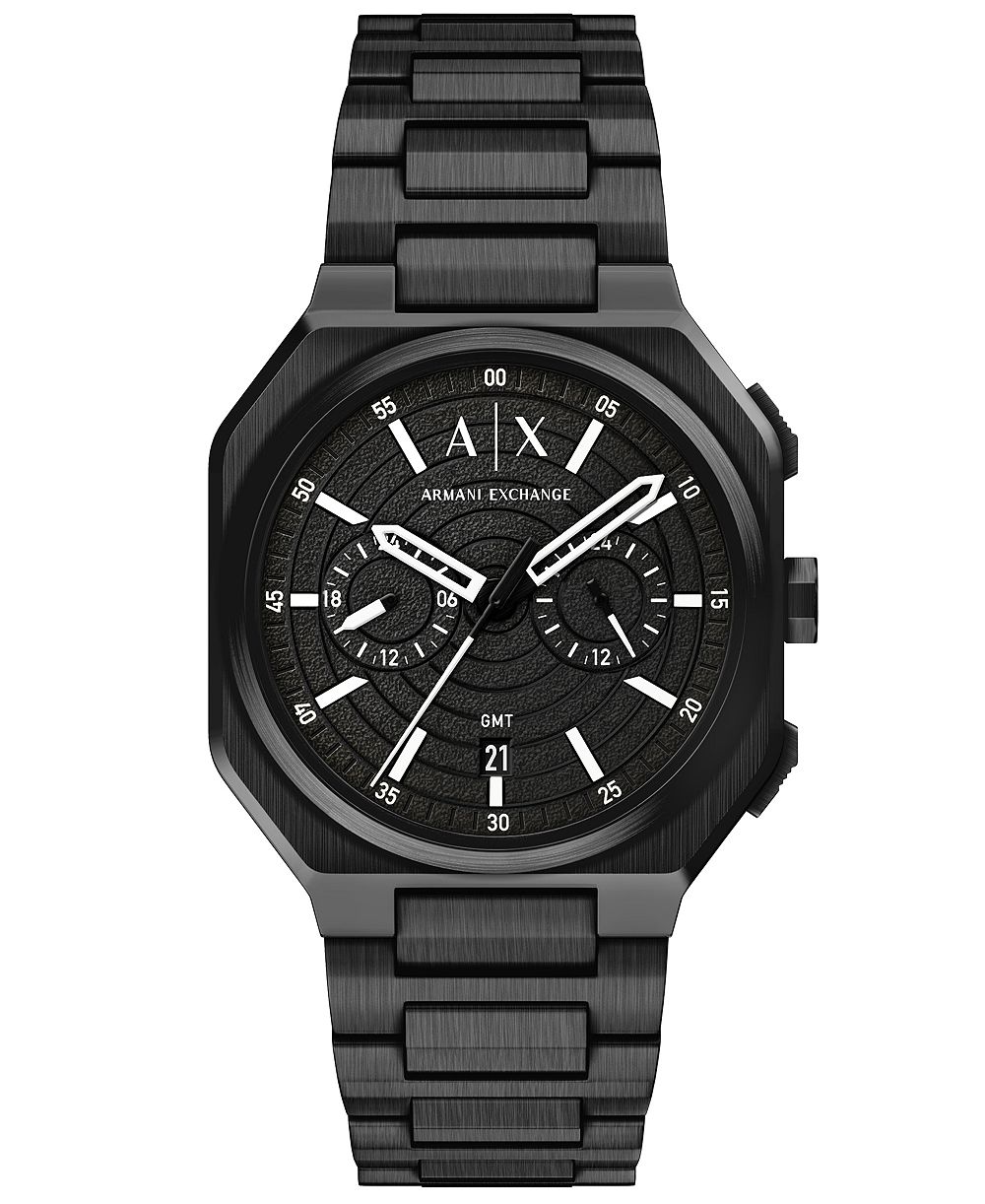 Мужские кварцевые часы Armani Exchange Dual Time, черная нержавеющая сталь 40mm
