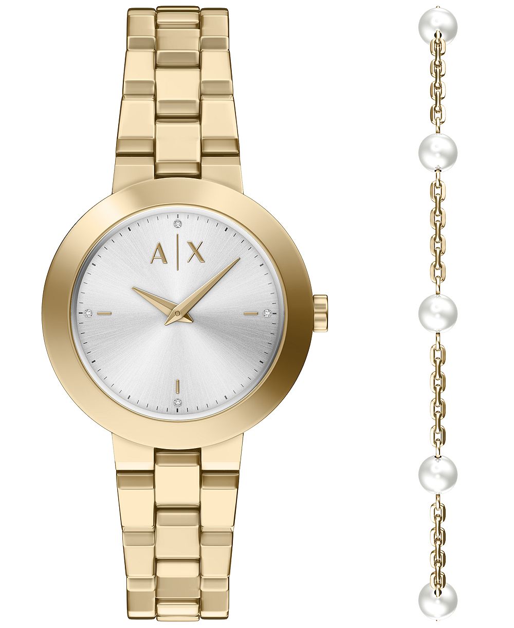A|X Armani Exchange женские кварцевые часы с двумя стрелками из нержавеющей стали золотистого цвета, 36 мм