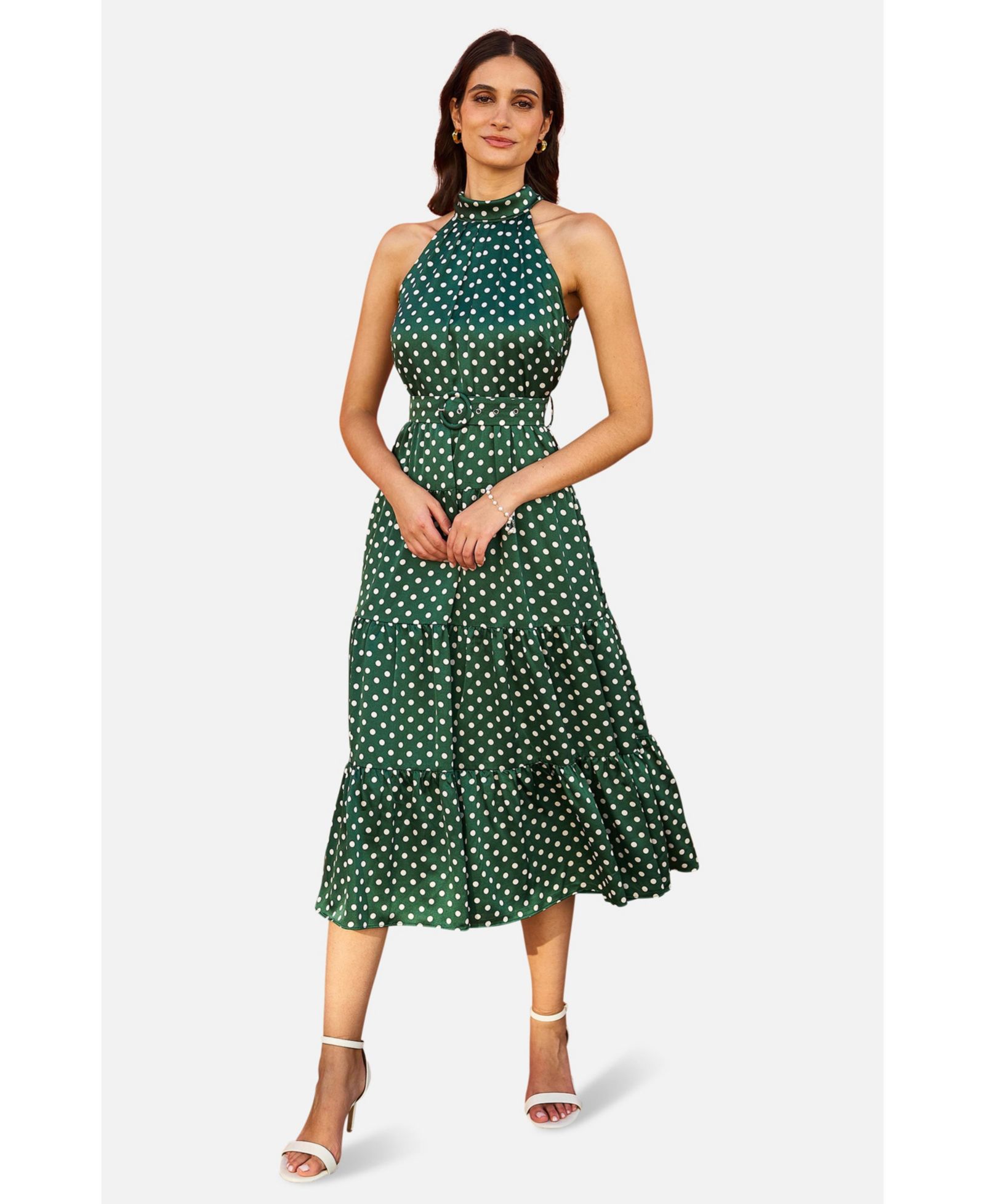 Женское миди платье Yumi Spot Print с halter вырезом