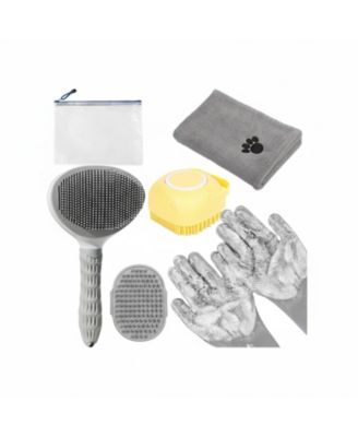 ARONKL Pet Bath Kit: Slicker Brush, Shampoo Brush, Glove, Towel