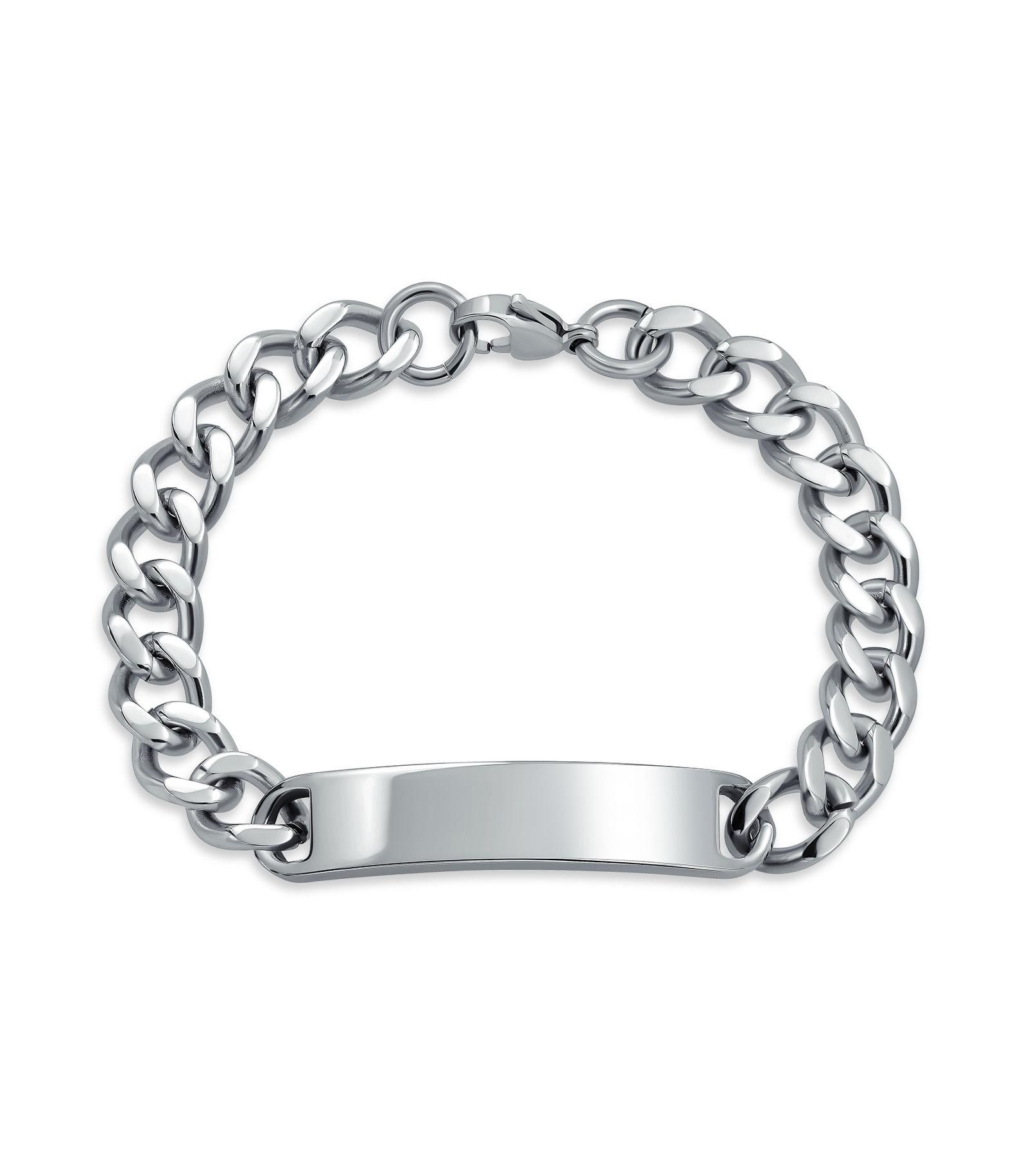 Браслет Bling Jewelry Blank ID Identification Stainless Steel Curb Link Chain 8.5 Inch