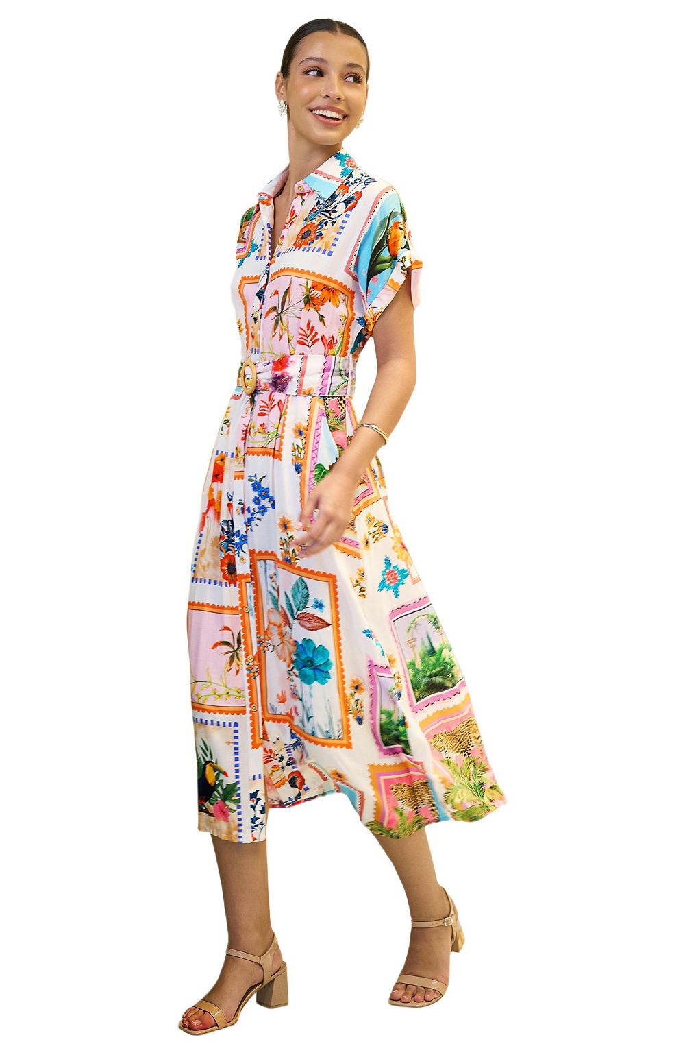 Женское миди-платье Yumi Tropical Postcard Print