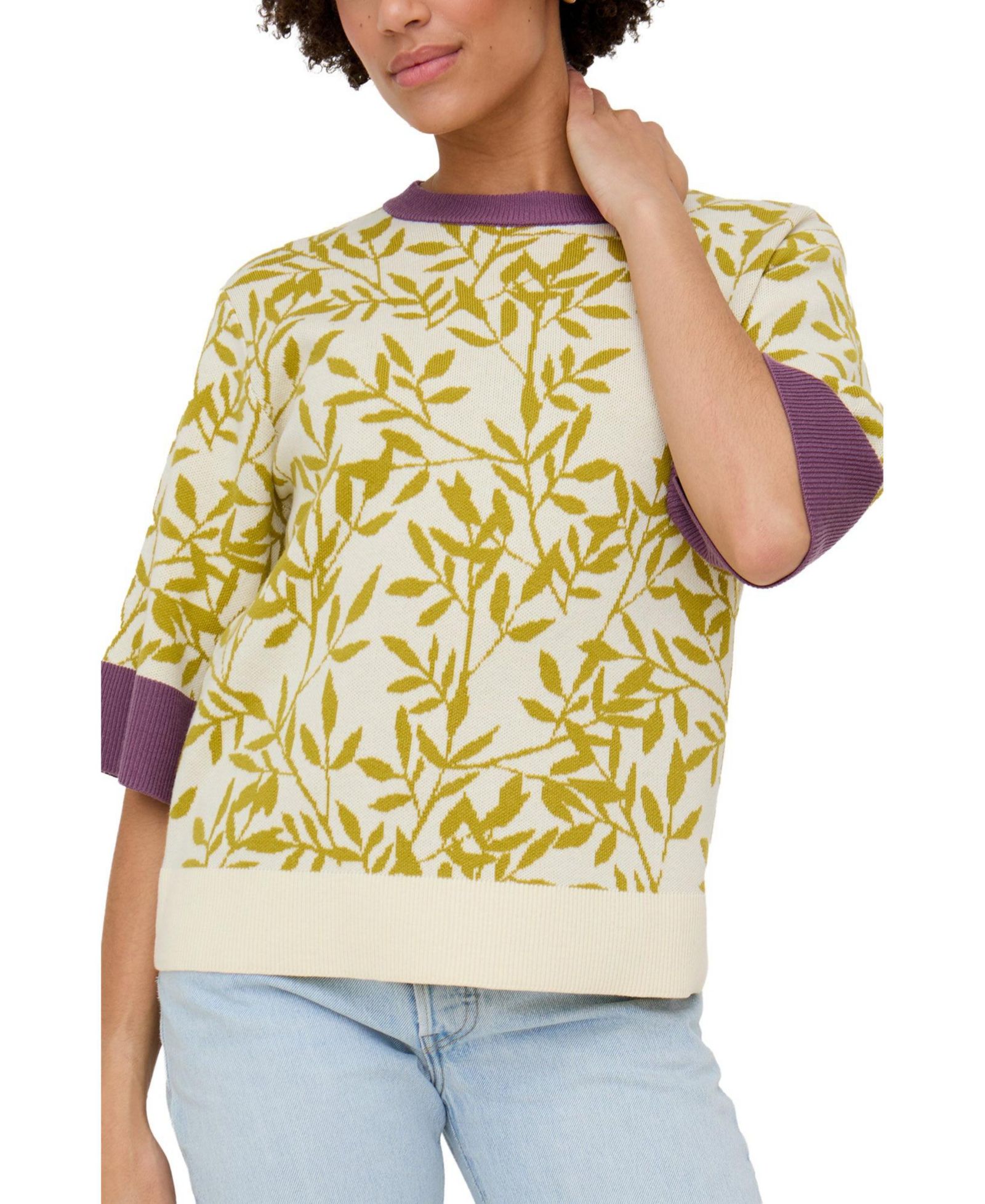 Raffya Women's Daffodil Slouchy Leaf Print Knitted T-shirt