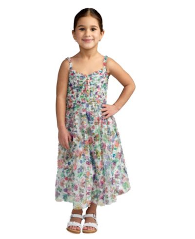 Детское мини-платье Mac Duggal Big Girls Mesh V-Neck Floral Print