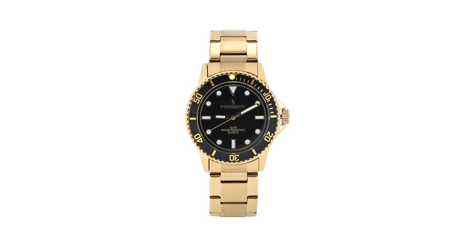 Peugeot Men's 40mm Sport Watch with Rotating Bezel-Stainless Steel Gold Bracelet